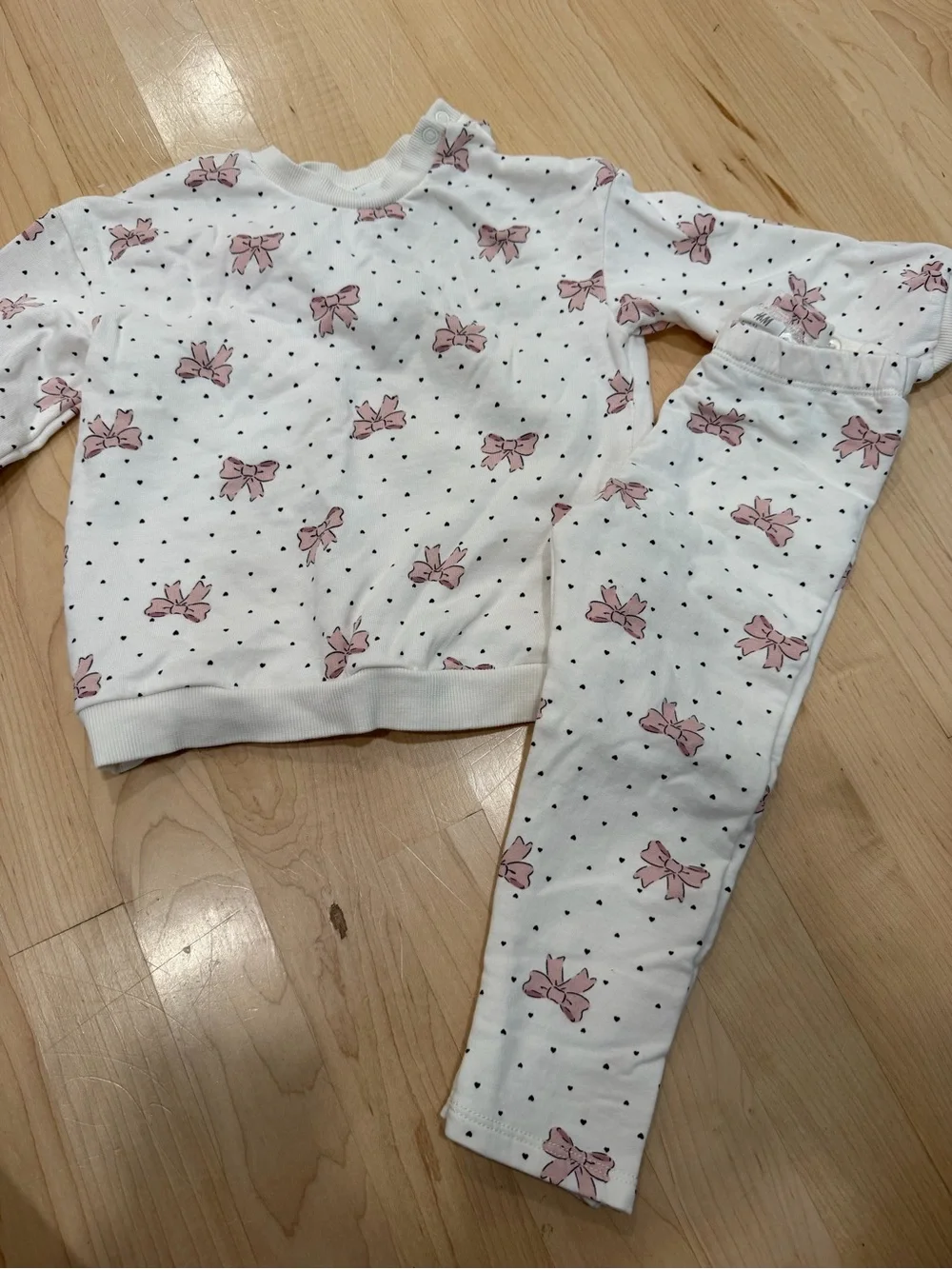 H&M White and Pink Bow Print Kids Matching Set